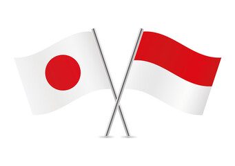 Wall Mural - Japan and Indonesia crossed flags. Japanese and Indonesian flags on white background. Vector icon set. Vector illustration.