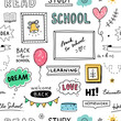Back to school cute doodle pattern. Seamless background with school illustrations