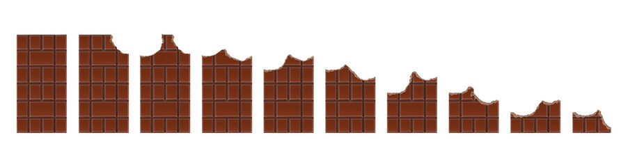 Aufkleber - Set of Chocolate Bitten Bars on white background, realistic vector illustration