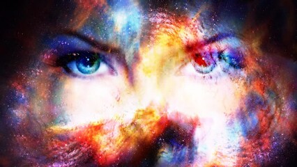Leinwandbilder - Woman eyes in cosmic background. Eye contact.