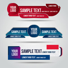 lower third live red blue and orange design tv template modern contemporary. set of banners bar scre
