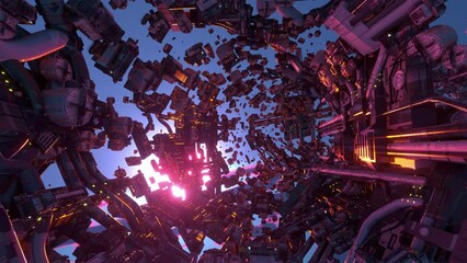 space station orbit blue sky stars sunset glow 3d animation