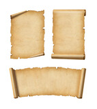 Fototapeta  - Old Parchment paper scroll set isolated on white. Horizontal and vertical banners
