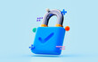 padlock icon checkmark Website and internet Security Cyber defense Private protection 3d render concept for safe data encryption technology