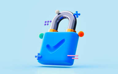 padlock icon checkmark website and internet security cyber defense private protection 3d render conc