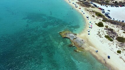 Wall Mural - Aerial panoramic view of Pavlopetri sunken village near Pounda exotic beach in Lakonia