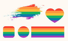 LGBT Rainbow Flag Set. Gay Pride Month Symbols Set. Rainbow Background. Stickers For Pride Month Celebration. Vector Illustration