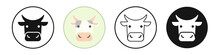 Horned Cow Vector Set. Cattle Muzzle, Cow Head Icon, Farm Logo
