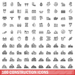 Wall Mural - 100 construction icons set. Outline illustration of 100 construction icons vector set isolated on white background