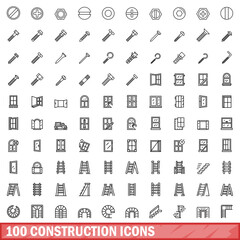 100 construction icons set. outline illustration of 100 construction icons vector set isolated on wh