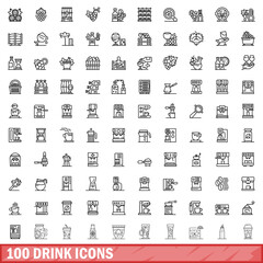 Canvas Print - 100 drink icons set. Outline illustration of 100 drink icons vector set isolated on white background