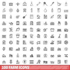 Canvas Print - 100 farm icons set. Outline illustration of 100 farm icons vector set isolated on white background