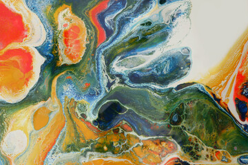 Art Abstract pour flow acrylic and watercolor marble blot painting. Color wave texture background.