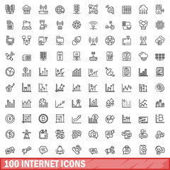 Sticker - 100 internet icons set. Outline illustration of 100 internet icons vector set isolated on white background