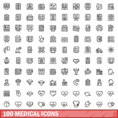 Wall Mural - 100 medical icons set. Outline illustration of 100 medical icons vector set isolated on white background