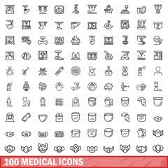 Wall Mural - 100 medical icons set. Outline illustration of 100 medical icons vector set isolated on white background