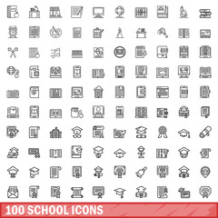 Poster - 100 school icons set. Outline illustration of 100 school icons vector set isolated on white background