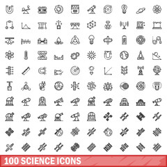 Wall Mural - 100 science icons set. outline illustration of 100 science icons vector set isolated on white backgr