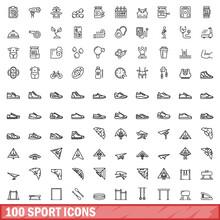 100 Sport Icons Set. Outline Illustration Of 100 Sport Icons Vector Set Isolated On White Background