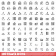© ylivdesign - 100 travel icons set. Outline illustration of 100 travel icons vector set isolated on white background