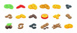 Dried fruits icons set isometric vector. Apricot fig. Food raisin