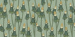 Pattern with unopened dandelion. Dried flowers vintage illustration