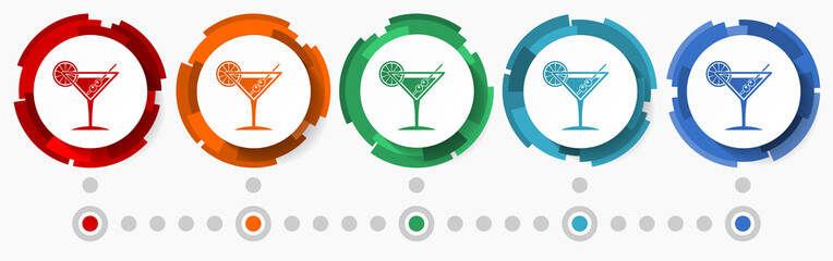 Leinwandbilder - Drink, alcohol concept vector icon set,  modern design abstract web buttons in 5 color options, infographic template for webdesign and mobile apps