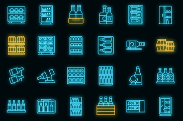 Wall Mural - Wine cabinet icons set outline vector. Shelf alcohol. Beverage cafe vector neon
