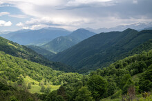 Green Landscape Of Southwestern France In The Pyrenees Mountains