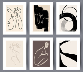 Wall Mural - set of simple abstract modern art wall poster or banner for interior design. collection of abstracti