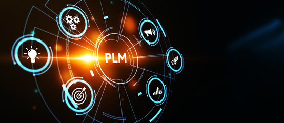PLM Product lifecycle management system technology concept. Technology, Internet and network concept. 3d illustration