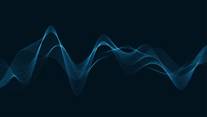 Dynamic particles sound wave flowing. Sound wave background.
