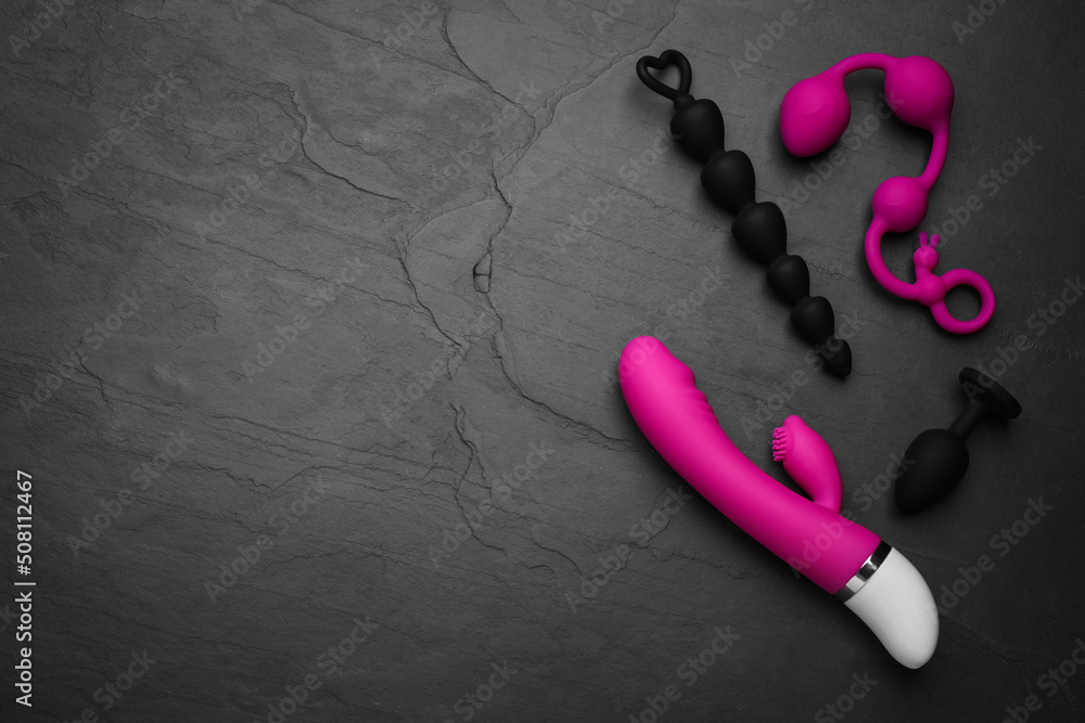 Sex toys on black background, flat lay. Space for text Stock Photo | Adobe  Stock