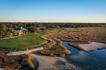 Aerial View of golf course at Harbour Town  on Hilton Head Island South Carolina