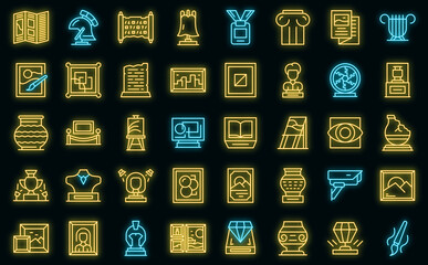 Wall Mural - Art gallery icons set outline vector. School museum. Hall education vector neon