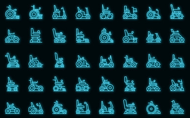 Sticker - Electric wheelchair icons set outline vector. Adult battery. Care disability vector neon