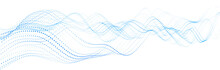 Wave Of Flowing Particles On A White Background. Abstract Backdrop With Dynamic Elements Of Waves And Dots. 3d