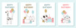 © alxyzt - Happy birthday greeting card and party invitation set, vector illustration. Vector illustration, hand drawn animals style. EPS