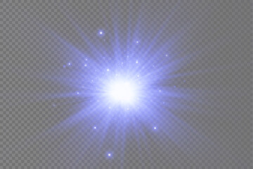 Glow bright light star, blue sun rays, sunshine.