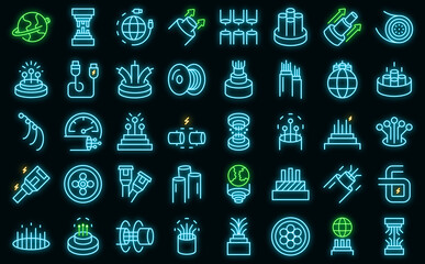 Wall Mural - optic fiber icons set outline vector. cable wire. broadband internet vector neon