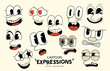A collection of classic retro cartoon faces and emotional expressions! vector illustration.