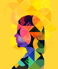 Wall Mural - a silhouette of a women made from geometric pattern colourful shapes. vector illustration.