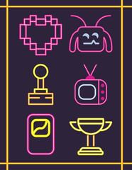 Poster - six flat video games neon advertising