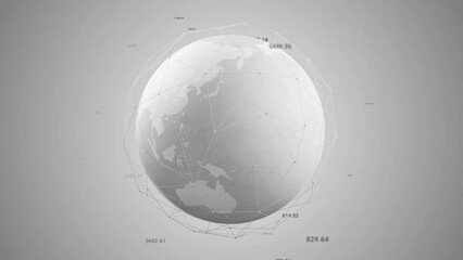 Wall Mural - clean white earth globe with wireframe global network connection data transfer, 3d rendering digital