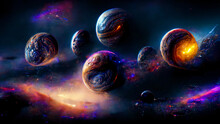 Planets Floating In Space Digital Painting
