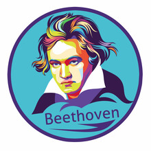 Ludwig Van Beethoven Vector Illustration, Isolated Style