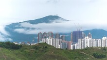 Mountain Tai Mo Shan And Skyline Of Yuen Long District In Hong Kong City
