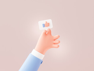 Fototapete - Hand hold Like button icon social media sign chat application technology community background banner concept 3d cartoon illustration