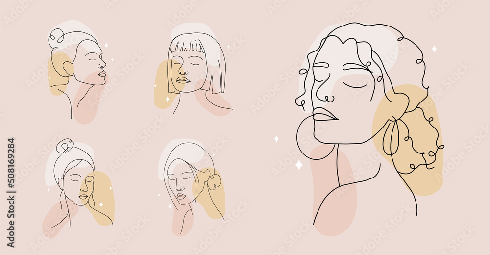 Set of posters with abstract woman faces. Minimalist female portraits ...