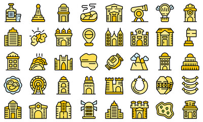 Wall Mural - Krakow icons set outline vector. Polish architecture. Europe city thin line color flat on white